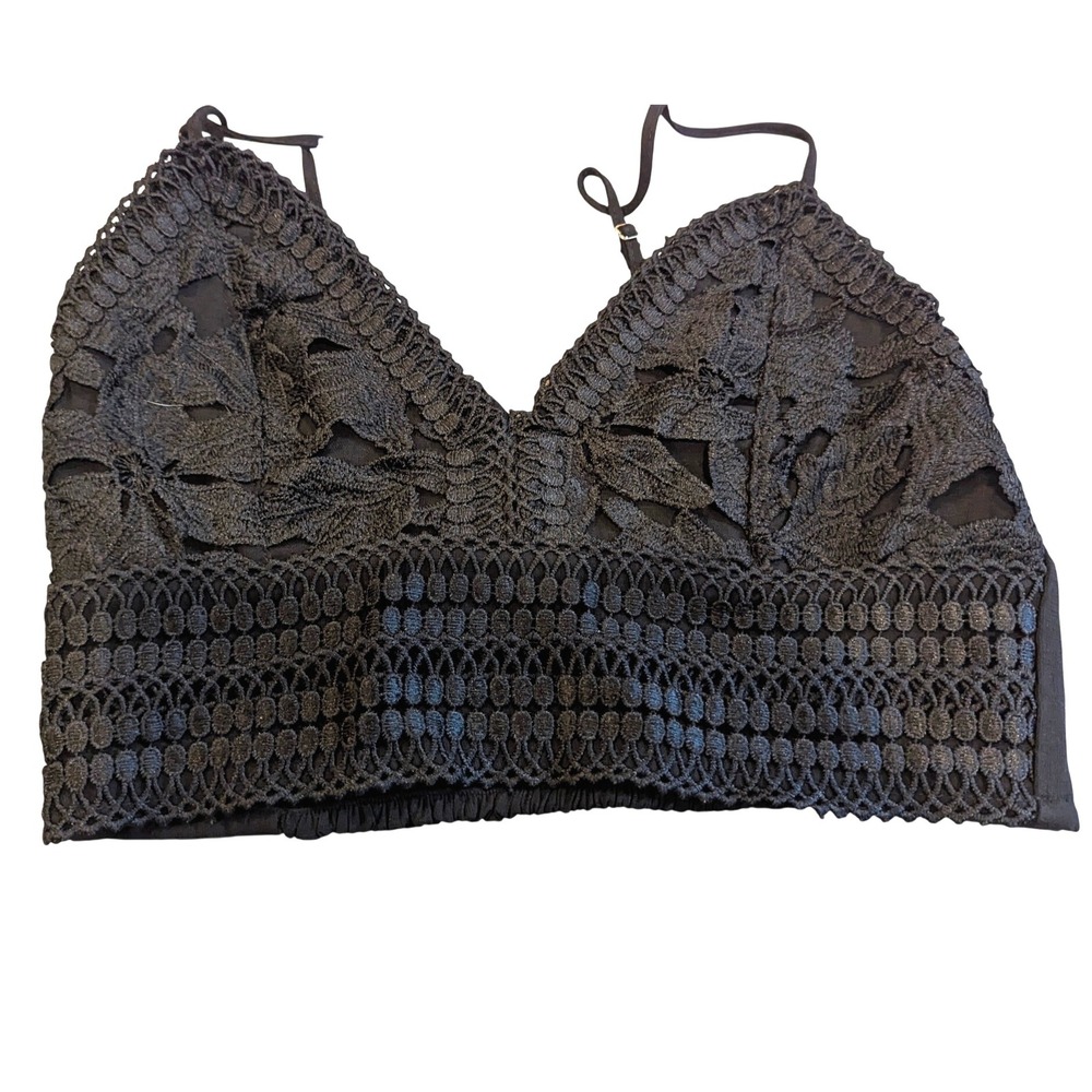 Romie Black Floral Lace‎ Bralette Crop Top Adjustable Straps Sexy Lingerie